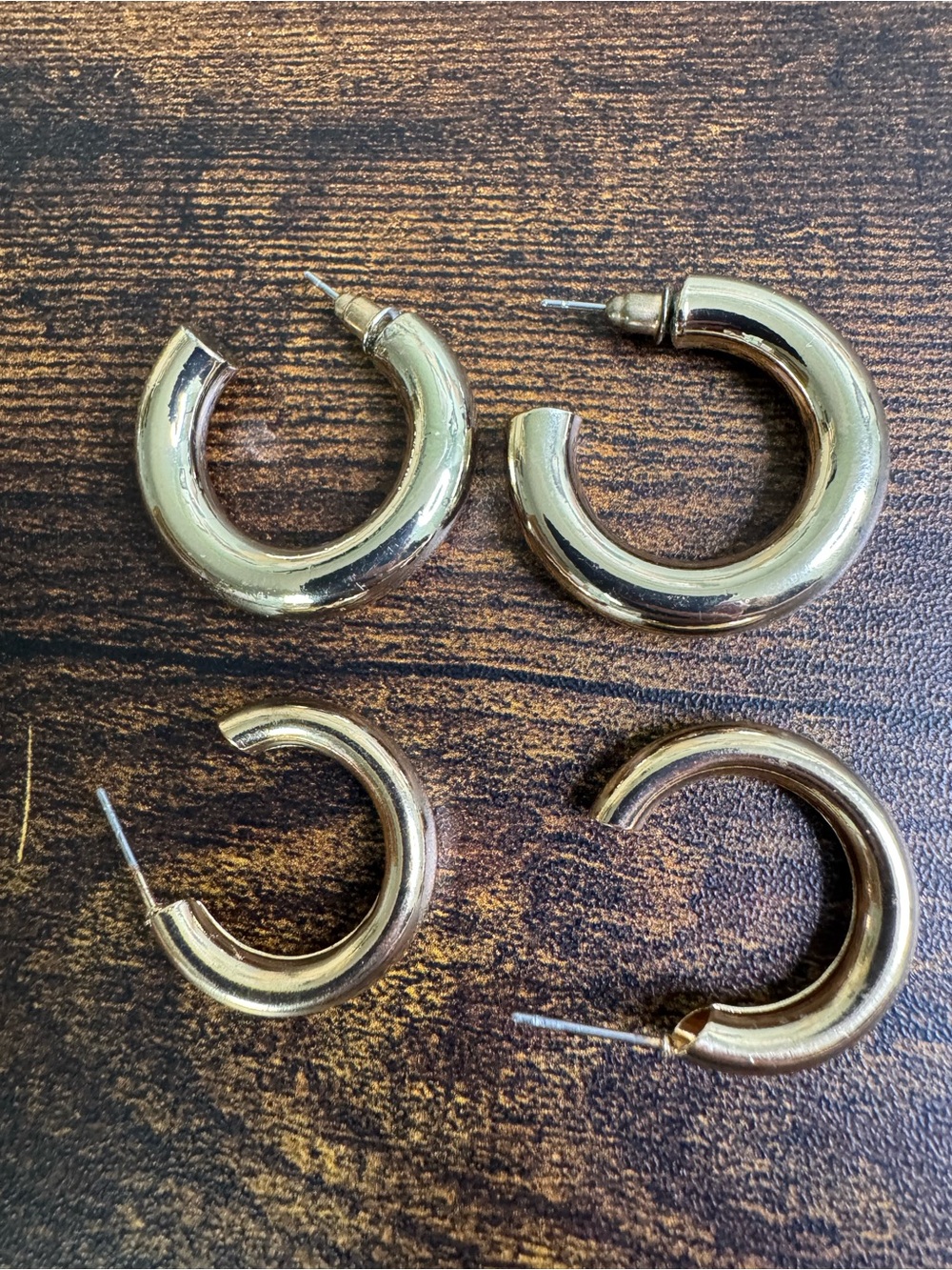 4/$20 Gold Tone Hoop Earrings - Women's Classic Chunky Fashion Hoops